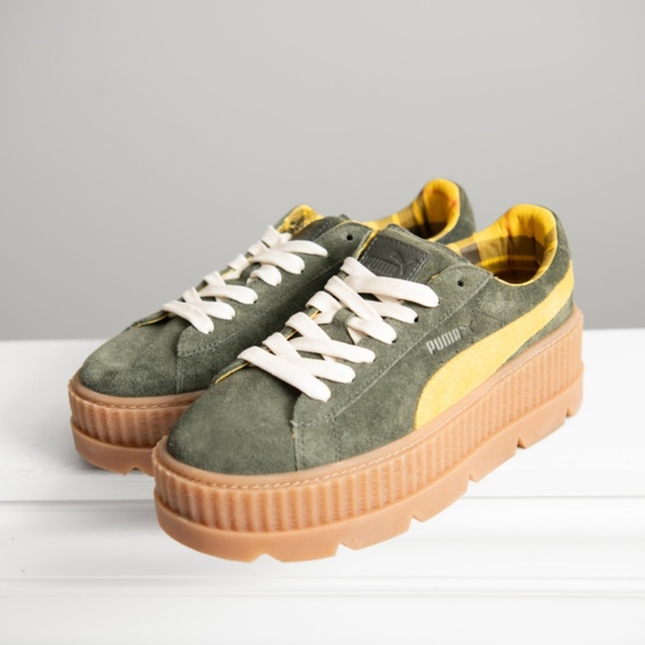 Puma x Rihanna Fenty NEW! Creeper Platform Shoes Lace-Up Green Suede Leather Sz9 - Picture 2 of 8